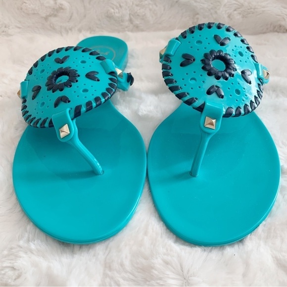Jack Rogers Georgica Jelly Sandals Sz 7 Teal Black - Picture 2 of 5